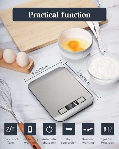 Tcsxady Food Scale, 11lb Digital Kitchen Scale with 6 Units LCD Display and Tare Function,Compact Design for Baking,Healthy Cooking,Meal Prep, 304 Stainless Steel - My Kitchen Products
