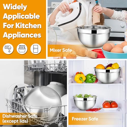 TeamFar Mixing Bowl Set of 5, 4.5/3/1.5/1/0.7 QT, Stainless Steel Metal Nesting Salad Bowl with Lid Set, Ideal for Mixing Serving, Non-Toxic & Sturdy, Airtight Lid & Easy Clean, Black - My Kitchen Products