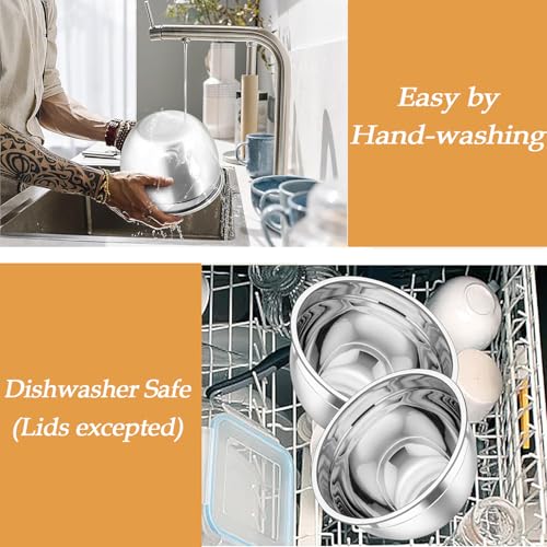 TeamFar Mixing Bowls, Stainless Steel Nesting Salad Bowls with Lids Set of 3 & 3 Grater Attachments, For Mixing/Serving/Storing, Non-toxic & Long-lasting, Size 4.6/3 / 1.5 QT, Khaki - My Kitchen Products