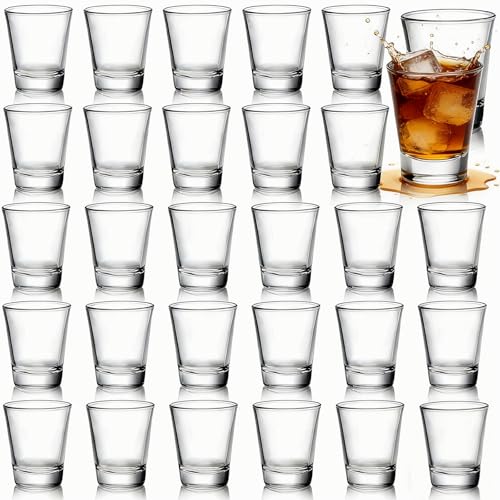 Tebery 30 Pcs 60ml Shot Glasses, 2oz Heavy Base Shot Glasses Sets, Round Glassware Shot Glass, Clear Glass for Vodka