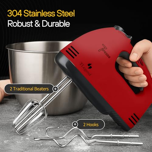 TechnoLegend Hand Mixer Electric Handheld – 7 Speed Ultra Power Electric Mixer Handheld (Red) - My Kitchen Products