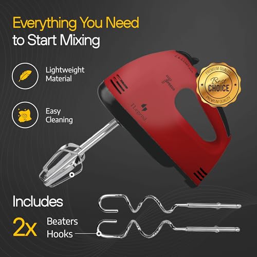 TechnoLegend Hand Mixer Electric Handheld – 7 Speed Ultra Power Electric Mixer Handheld (Red) - My Kitchen Products