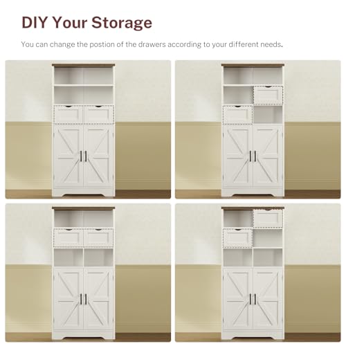 TEENFON Storage Cabinet with Doors & 2 Drawers, Kitchen Cabinet with Adjustable Shelf, Pantry Cabinets, Bathroom Cabinets, for Living Room, Entryway, Home Office, White - My Kitchen Products