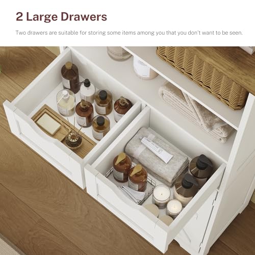 TEENFON Storage Cabinet with Doors & 2 Drawers, Kitchen Cabinet with Adjustable Shelf, Pantry Cabinets, Bathroom Cabinets, for Living Room, Entryway, Home Office, White - My Kitchen Products