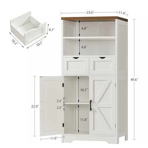 TEENFON Storage Cabinet with Doors & 2 Drawers, Kitchen Cabinet with Adjustable Shelf, Pantry Cabinets, Bathroom Cabinets, for Living Room, Entryway, Home Office, White - My Kitchen Products
