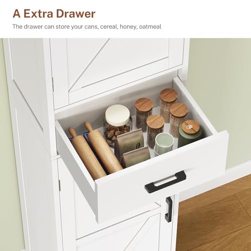 TEENFON Tall Storage Cabinet with 3 Door Shelves & 1 Drawer, Narrow Kitchen Pantry Cabinet for Living Room, Bathroom, Entryway, White - My Kitchen Products