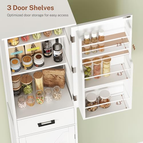 TEENFON Tall Storage Cabinet with 3 Door Shelves & 1 Drawer, Narrow Kitchen Pantry Cabinet for Living Room, Bathroom, Entryway, White - My Kitchen Products