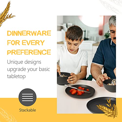 Teivio 32-Piece Kitchen Plastic Wheat Straw Dinnerware Set, Service for 8, Unbreakable Modern Dish Set - Dinner Plate/Dessert Plate/Cereal Bowl/Cup, for Apartment Essentials, Outdoor Camping, Black - My Kitchen Products