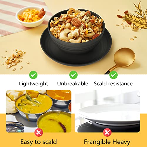Teivio 32-Piece Kitchen Plastic Wheat Straw Dinnerware Set, Service for 8, Unbreakable Modern Dish Set - Dinner Plate/Dessert Plate/Cereal Bowl/Cup, for Apartment Essentials, Outdoor Camping, Black - My Kitchen Products