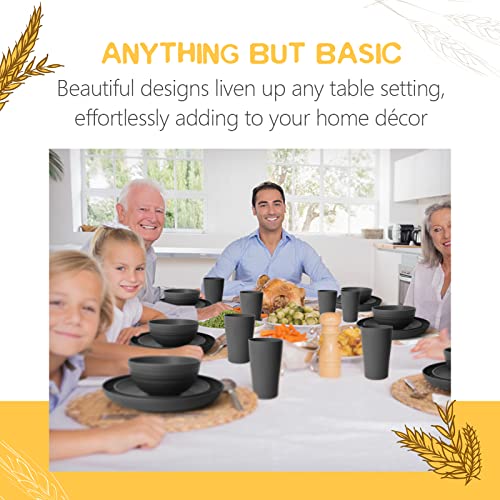 Teivio 32-Piece Kitchen Plastic Wheat Straw Dinnerware Set, Service for 8, Unbreakable Modern Dish Set - Dinner Plate/Dessert Plate/Cereal Bowl/Cup, for Apartment Essentials, Outdoor Camping, Black - My Kitchen Products