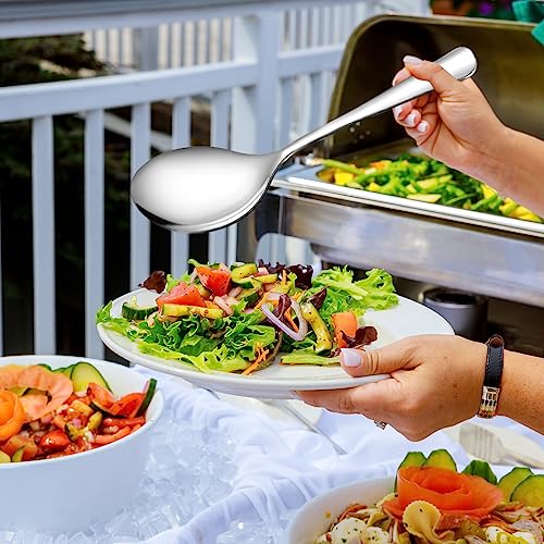 Teivio Stainless Steel Metal Serving Utensils - Large Set of 9-10" Spoons, 10" Slotted Spoons, and 9" Tongs (Silver) - My Kitchen Products