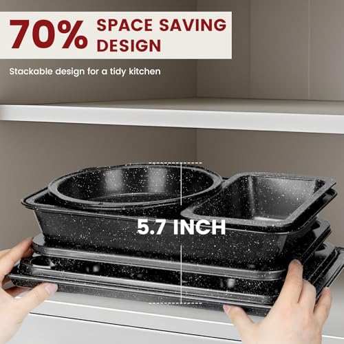 Terlulu 10-Piece Baking Pans Set, Bakeware Sets Nonstick, Baking Set for Oven Cooking, Stackable Carbon Steel Set Include Cookie Sheets, Muffin Pan, Cake Pan, Pizza Pan, Loaf Pan, Roasting Pan, Black - My Kitchen Products