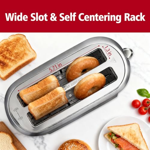 Tesslux 4 Slice Toaster with Touch Screen Control, 1.5" Wide Long Slots, 6 Browning Levels & 6 Bread Types, Digital Timer, Memory, Defrost, Reheat (Silver, 4 Slice) - My Kitchen Products