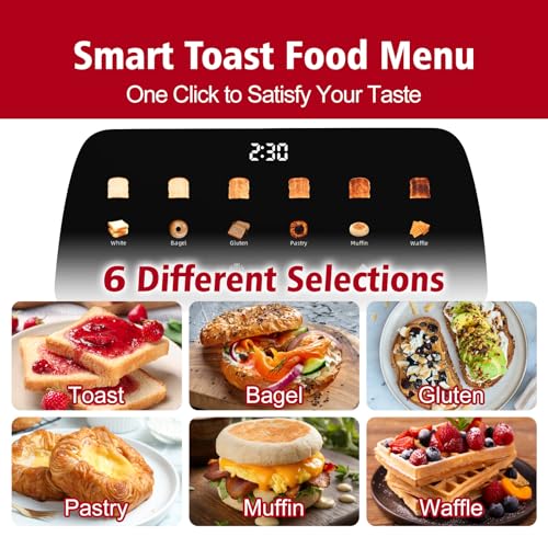 Tesslux 4 Slice Toaster with Touch Screen Control, 1.5" Wide Long Slots, 6 Browning Levels & 6 Bread Types, Digital Timer, Memory, Defrost, Reheat (Silver, 4 Slice) - My Kitchen Products