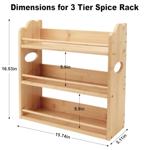 Thalomely 3 Tier Bamboo Spice Rack, Spice Rack Organizer, Seasoning Jars Rack Shelf Spice Organizer for Kitchen Counter or Wall Mounting, Spice Storage Holder with handles, Jars Not Included,Natural - My Kitchen Products