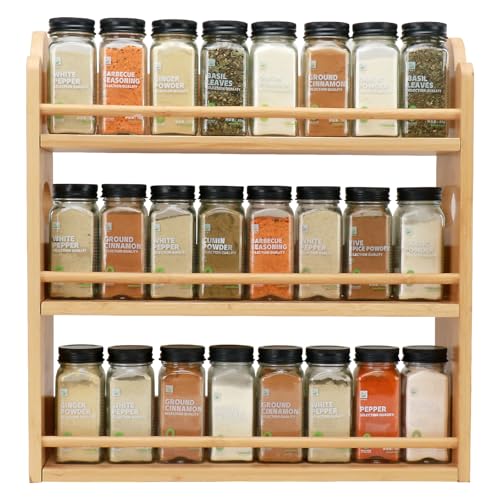 Thalomely 3 Tier Bamboo Spice Rack, Spice Rack Organizer, Seasoning Jars Rack Shelf Spice Organizer for Kitchen Counter or Wall Mounting, Spice Storage Holder with handles, Jars Not Included,Natural - My Kitchen Products