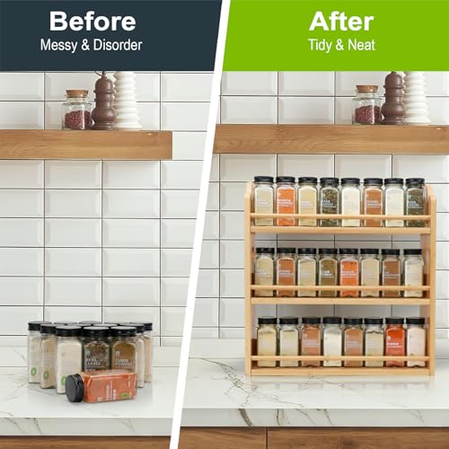 Thalomely 3 Tier Bamboo Spice Rack, Spice Rack Organizer, Seasoning Jars Rack Shelf Spice Organizer for Kitchen Counter or Wall Mounting, Spice Storage Holder with handles, Jars Not Included,Natural - My Kitchen Products