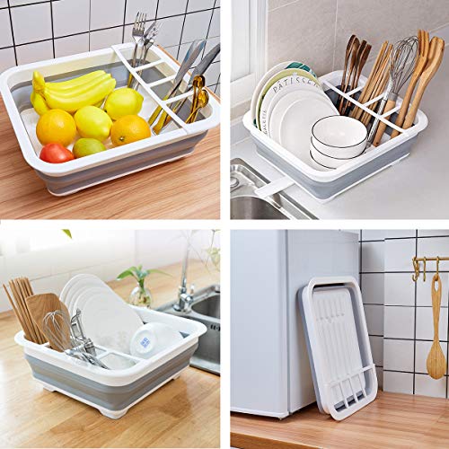 THANSTAR Collapsible Dish Drying Rack Portable Dinnerware Drainer Organizer for Kitchen RV Campers Travel Trailer Space Saving Kitchen Storage Tray - My Kitchen Products