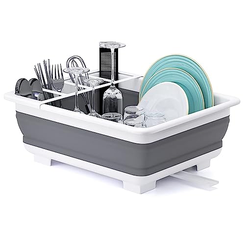 THANSTAR Collapsible Dish Drying Rack Portable Dinnerware Drainer Organizer for Kitchen RV Campers Travel Trailer Space Saving Kitchen Storage Tray - My Kitchen Products