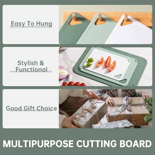 THETCHRY Plastic Cutting Board Set of 3-Cutting Boards for Kitchen BPA Free, Large-Small Chopping Boards Non-Slip for Cooking Camping Dishwasher Safe, Reversible, with Grip Handle, 15"×10"×0.25" Green - My Kitchen Products