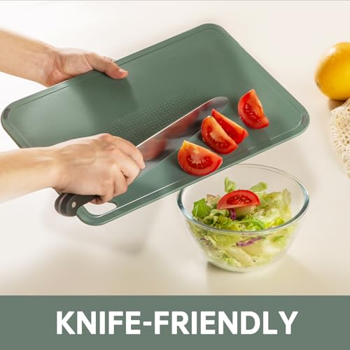 THETCHRY Plastic Cutting Board Set of 3-Cutting Boards for Kitchen BPA Free, Large-Small Chopping Boards Non-Slip for Cooking Camping Dishwasher Safe, Reversible, with Grip Handle, 15"×10"×0.25" Green - My Kitchen Products