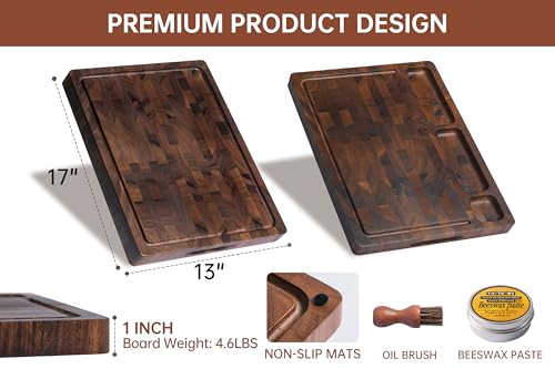 THETCHRY Walnut Wood Cutting Boards for Kitchen, End Grain Chopping Board Double Sided, Large Cutting Board with Handle, Charcuterie Butcher Block for Meal Prep & Serving with Gift Box, 17"×13"×1" - My Kitchen Products