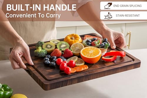 THETCHRY Walnut Wood Cutting Boards for Kitchen, End Grain Chopping Board Double Sided, Large Cutting Board with Handle, Charcuterie Butcher Block for Meal Prep & Serving with Gift Box, 17"×13"×1" - My Kitchen Products