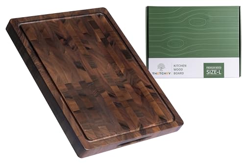 THETCHRY Walnut Wood Cutting Boards for Kitchen, End Grain Chopping Board Double Sided, Large Cutting Board with Handle, Charcuterie Butcher Block for Meal Prep & Serving with Gift Box, 17"×13"×1" - My Kitchen Products