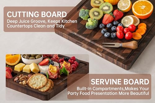 THETCHRY Walnut Wood Cutting Boards for Kitchen, End Grain Chopping Board Double Sided, Large Cutting Board with Handle, Charcuterie Butcher Block for Meal Prep & Serving with Gift Box, 17"×13"×1" - My Kitchen Products