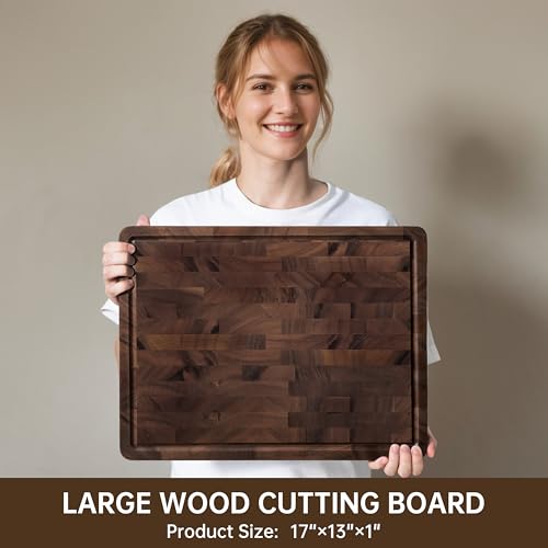 THETCHRY Walnut Wood Cutting Boards for Kitchen, End Grain Chopping Board Double Sided, Large Cutting Board with Handle, Charcuterie Butcher Block for Meal Prep & Serving with Gift Box, 17"×13"×1" - My Kitchen Products