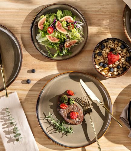 TheTerra Ceramic Dinnerware Sets for 4, 12 Pieces Handmade Reactive Glaze Plates and Bowls Set, Scratch Resistant Dish Set, Oven & Microwave & Dishwasher Safe - My Kitchen Products