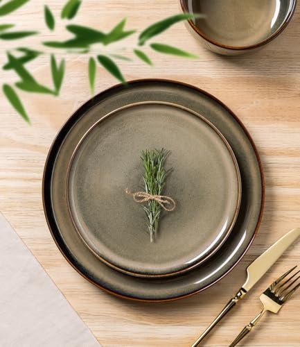 TheTerra Ceramic Dinnerware Sets for 4, 12 Pieces Handmade Reactive Glaze Plates and Bowls Set, Scratch Resistant Dish Set, Oven & Microwave & Dishwasher Safe - My Kitchen Products