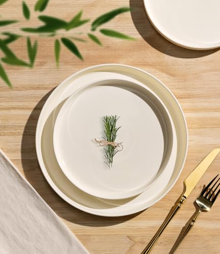 TheTerra Ceramic Dinnerware Sets for 4, 12 Pieces Porcelain Lightweight Plates and Bowls Sets, Scratch Resistant Dish Set, Oven & Microwave & Dishwasher Safe, Beige - My Kitchen Products