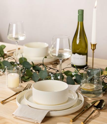 TheTerra Ceramic Dinnerware Sets for 4, 12 Pieces Porcelain Lightweight Plates and Bowls Sets, Scratch Resistant Dish Set, Oven & Microwave & Dishwasher Safe, Beige - My Kitchen Products