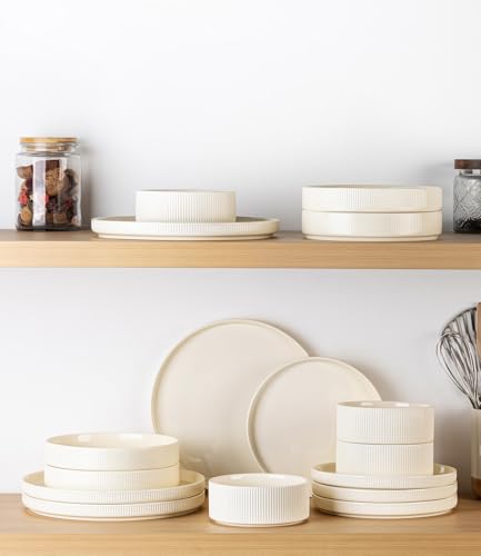 TheTerra Ceramic Dinnerware Sets for 4, 12 Pieces Porcelain Lightweight Plates and Bowls Sets, Scratch Resistant Dish Set, Oven & Microwave & Dishwasher Safe, Beige - My Kitchen Products