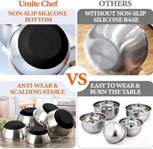 Thickened Heavy-Duty 26pcs Stainless Steel Bowl, Mixing Bowl Set with Lid, Grater Attachment, Non-Slip Bottom and Kitchen Gadget Set, Sizes 7, 4, 2.5, 2.0, 1.5, 1QT, Ideal for Mixing and Serving - My Kitchen Products
