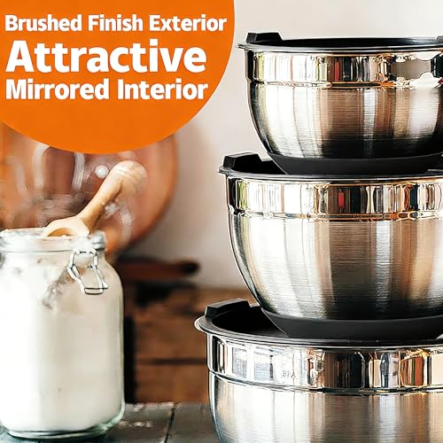 Thickened Heavy-Duty 26pcs Stainless Steel Bowl, Mixing Bowl Set with Lid, Grater Attachment, Non-Slip Bottom and Kitchen Gadget Set, Sizes 7, 4, 2.5, 2.0, 1.5, 1QT, Ideal for Mixing and Serving - My Kitchen Products