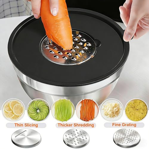 Thickened Heavy-Duty 26pcs Stainless Steel Bowl, Mixing Bowl Set with Lid, Grater Attachment, Non-Slip Bottom and Kitchen Gadget Set, Sizes 7, 4, 2.5, 2.0, 1.5, 1QT, Ideal for Mixing and Serving - My Kitchen Products
