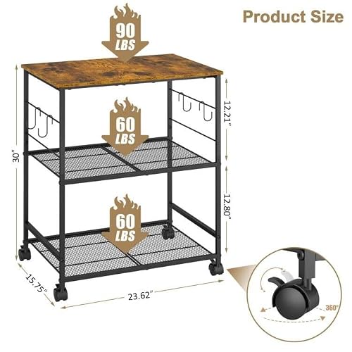 ThreeHio Rolling Kitchen Microwave Cart, 3 Tier Microwave Table Stand with Storage, Kitchen Utility Cart on Lockable Wheels, Small Coffee Cart Shelf Rack Organizer for Living Room Office, Balcony - My Kitchen Products