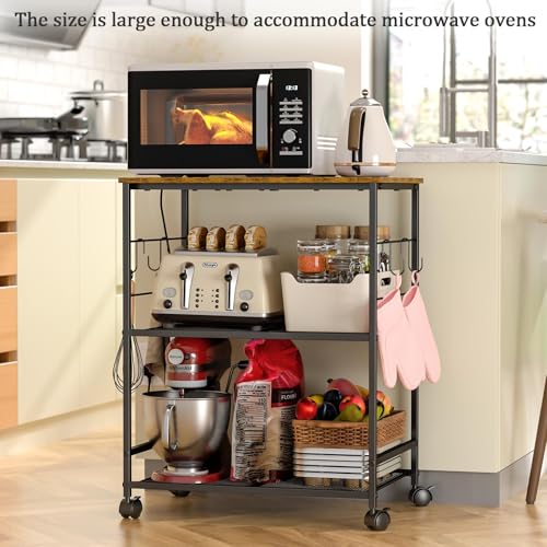 ThreeHio Rolling Kitchen Microwave Cart, 3 Tier Microwave Table Stand with Storage, Kitchen Utility Cart on Lockable Wheels, Small Coffee Cart Shelf Rack Organizer for Living Room Office, Balcony - My Kitchen Products