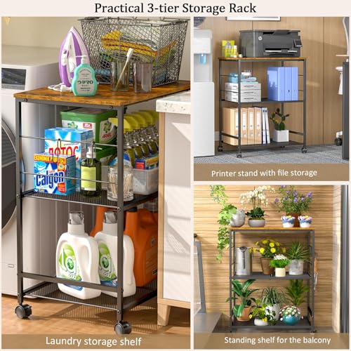 ThreeHio Rolling Kitchen Microwave Cart, 3 Tier Microwave Table Stand with Storage, Kitchen Utility Cart on Lockable Wheels, Small Coffee Cart Shelf Rack Organizer for Living Room Office, Balcony - My Kitchen Products