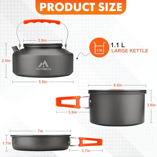 THTYBROS 17pcs Camping Cookware Kit, 0.45Gal Pot, 7inches Pan,0.30Gal Kettle Set with 2 Set Stainless Steel Cups Plates Forks Knives Spoons for Hiking,Camping,Backpacking,Outdoor Cooking and Picnic - My Kitchen Products
