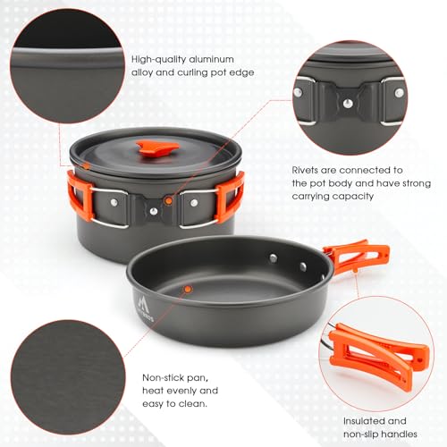 THTYBROS 17pcs Camping Cookware Kit, 0.45Gal Pot, 7inches Pan,0.30Gal Kettle Set with 2 Set Stainless Steel Cups Plates Forks Knives Spoons for Hiking,Camping,Backpacking,Outdoor Cooking and Picnic - My Kitchen Products