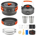 THTYBROS 17pcs Camping Cookware Kit, 0.45Gal Pot, 7inches Pan,0.30Gal Kettle Set with 2 Set Stainless Steel Cups Plates Forks Knives Spoons for Hiking,Camping,Backpacking,Outdoor Cooking and Picnic - My Kitchen Products