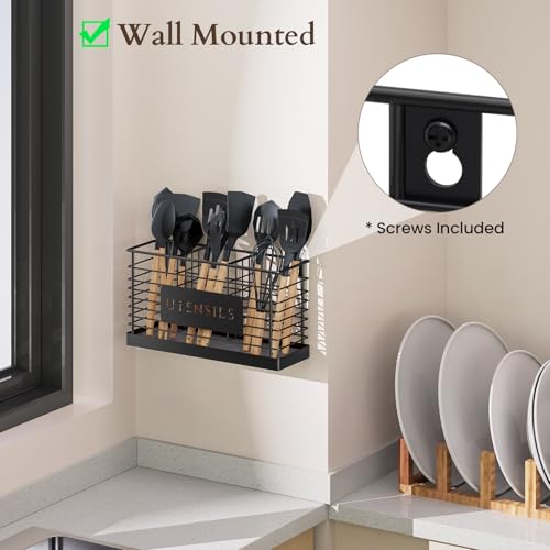 THYGIFTREE Utensil Holder for Kitchen Counter with Diatomaceous Earth Base, Large Black Metal Cooking Tool Organizer with 3 Compartments, Countertop Utensil Holder for Spatula and Kitchen Utensils - My Kitchen Products