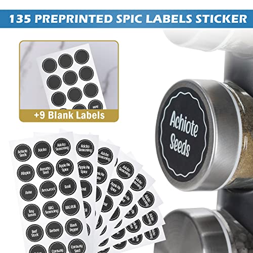 Tianifa Black Countertop Revolving Spice Rack, Empty 20-Jars Rotating Spice Rack Organizer, Round Carousel Tower, 135 Spice Labels with Funnel Complete Set, for Kitchen Countertop, Cabinet - My Kitchen Products