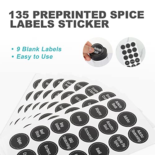 Tianifa Black Countertop Rotating Spice Rack, Round Empty 20-Jars Revolving Spice Rack Organizer, 135 Spice Labels with Funnel Complete Set, for Kitchen Countertop, Cabinet - My Kitchen Products
