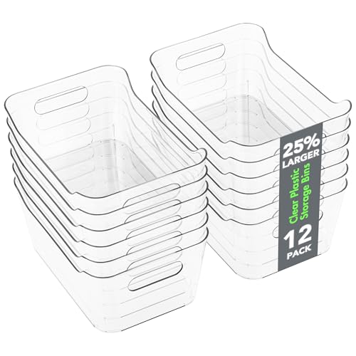 Tiawudi 12 Pack Plastic Storage Bins, Multi-Use Organizer Bins, Pantry Organizer, Clear Storage Containers for Home