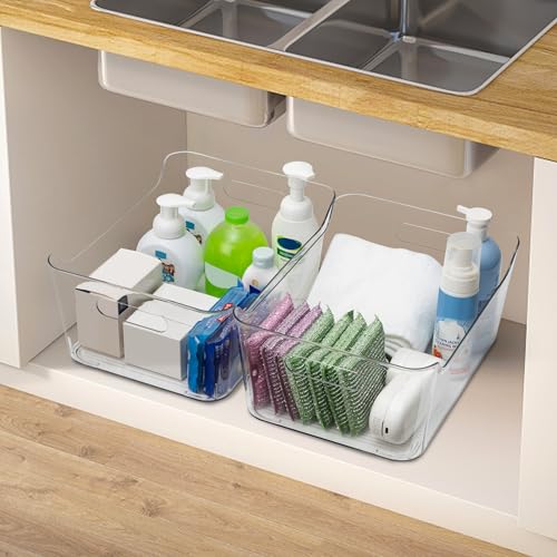 Tiawudi 2 Pack Plastic Storage Bins, Extra Large Pantry Organizer, 13.5" x 10" Clear Storage Containers and Organizer Bins, Multi-Use Bins for Home, Kitchen, Closet and Cabinet - My Kitchen Products