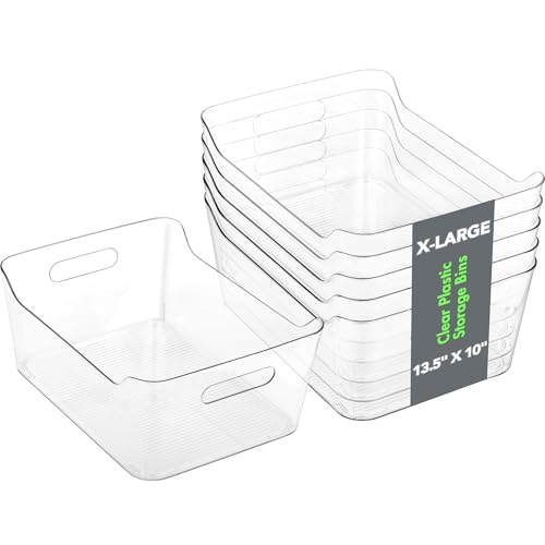 Tiawudi 2 Pack Plastic Storage Bins, Extra Large Pantry Organizer, 13.5" x 10" Clear Storage Containers and Organizer